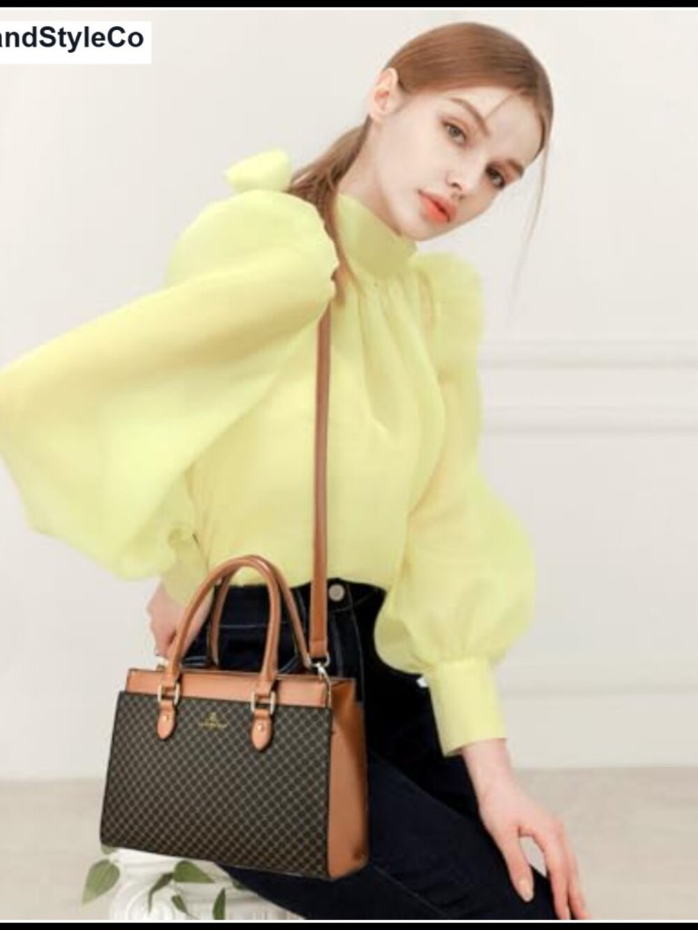 Faux Leather Satchel Handbag Dual-Tone Tote Purse Crossbody Bag - Picture 2 of 6